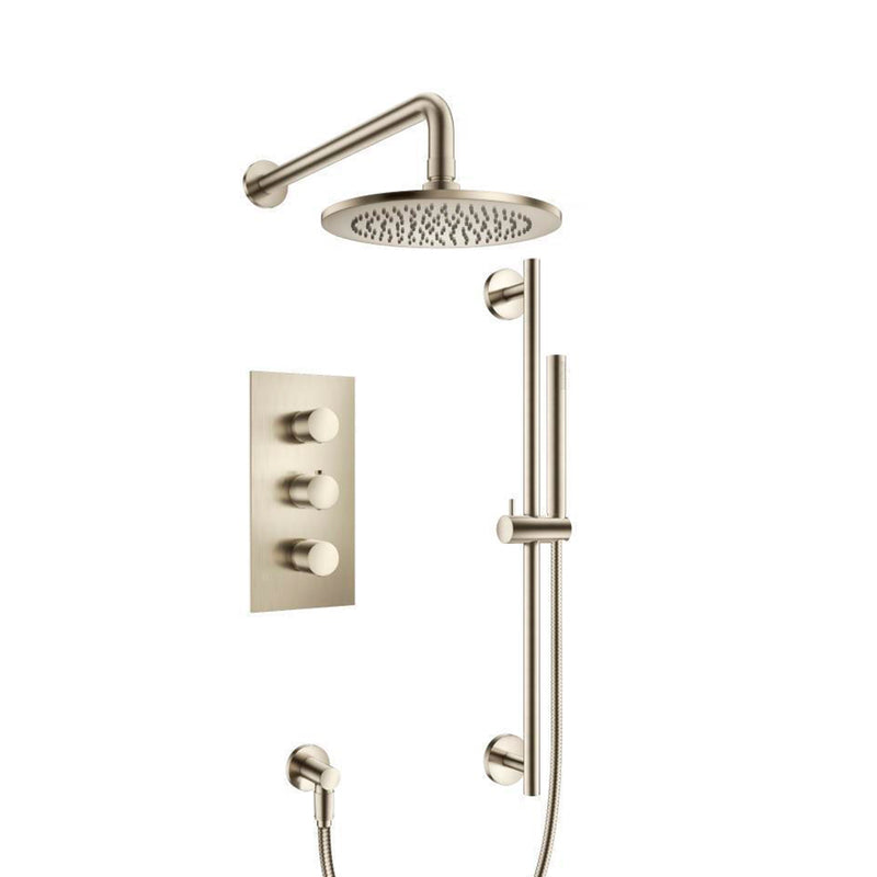 Serie 100 2 Way Thermostatic Complete Shower Set - Wall Mount - 10" Brass/Brushed Nickel