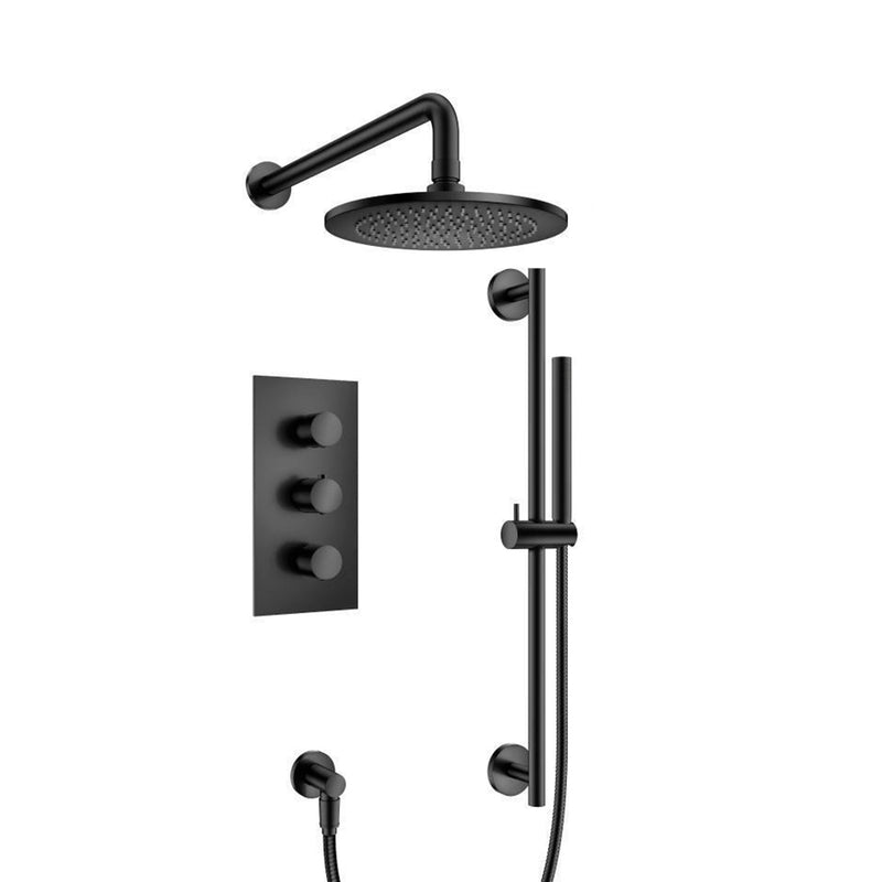 Serie 100 2 Way Thermostatic Complete Shower Set - Wall Mount - 10" Brass/Matt Black