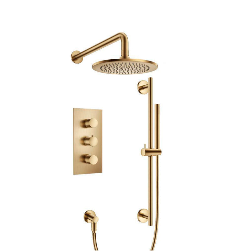 Serie 100 2 Way Thermostatic Complete Shower Set - Wall Mount - 10" Brass/Satin Brass
