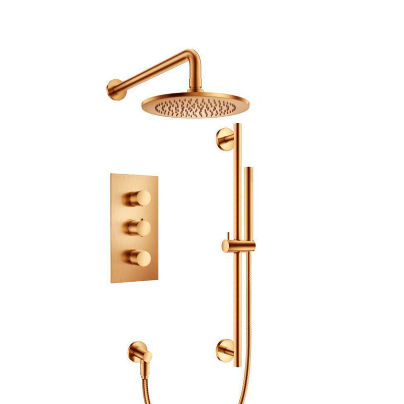 Serie 100 2 Way Thermostatic Complete Shower Set - Wall Mount - 10" Brass/Brushed Bronze