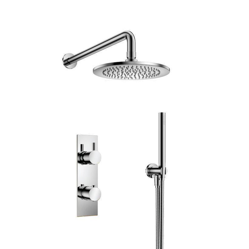Serie 100 2 Way Thermostatic Complete Shower Set - Wall Mount - 8" Brass/Polished Chrome