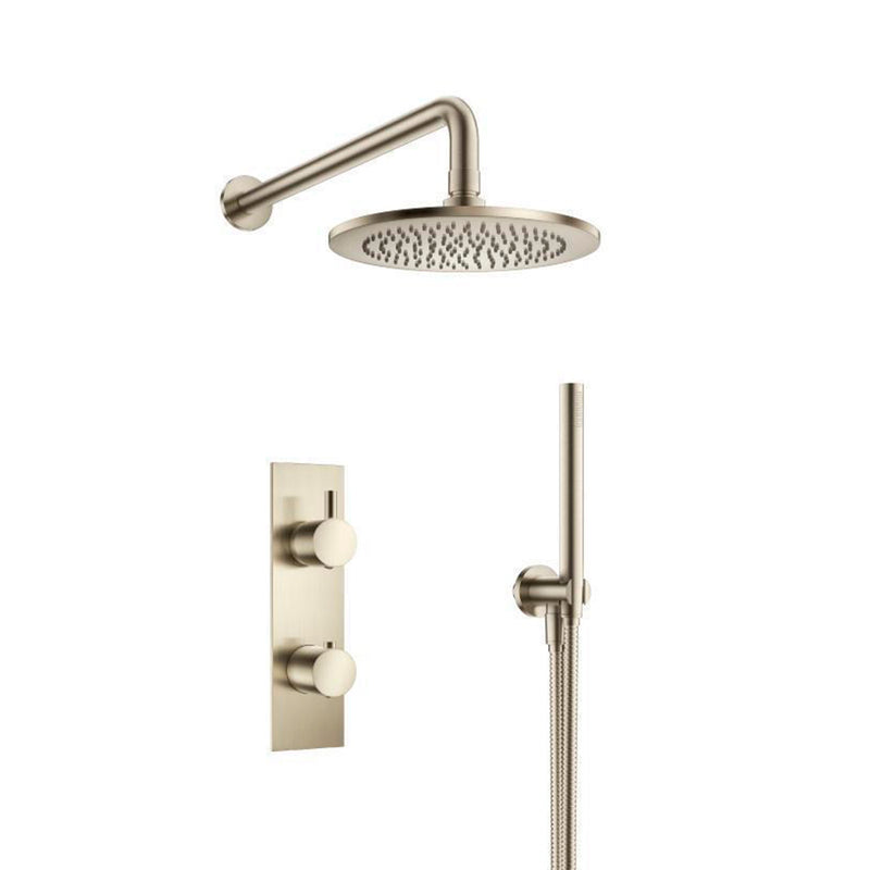 Serie 100 2 Way Thermostatic Complete Shower Set - Wall Mount - 8" Brass/Brushed Nickel