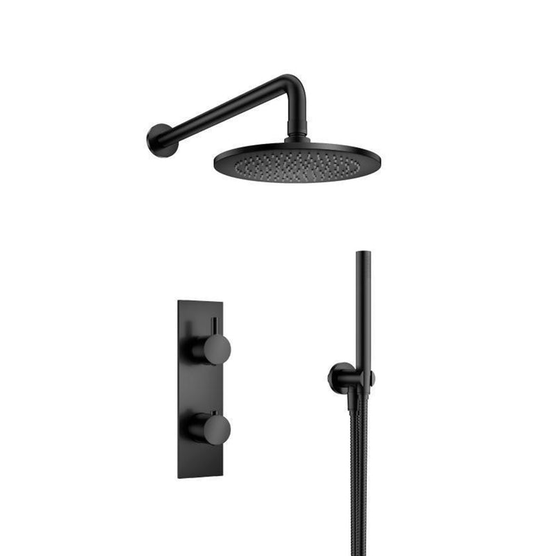 Serie 100 2 Way Thermostatic Complete Shower Set - Wall Mount - 8" Brass/Matt Black