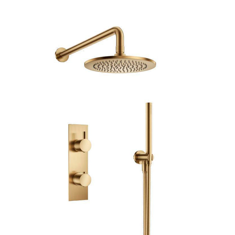 Serie 100 2 Way Thermostatic Complete Shower Set - Wall Mount - 8" Brass/Satin Brass
