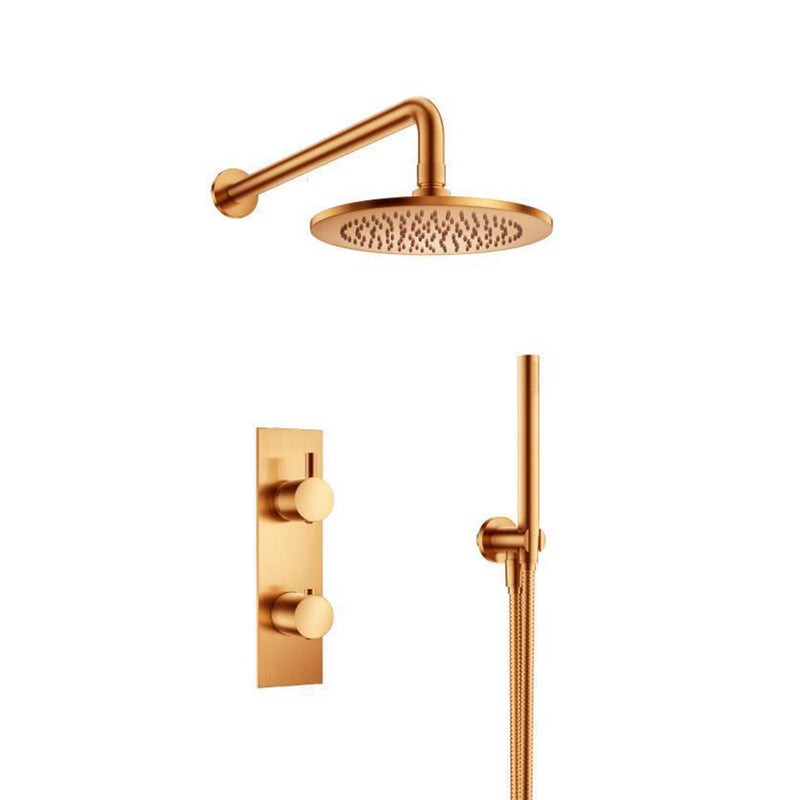 Serie 100 2 Way Thermostatic Complete Shower Set - Wall Mount - 8" Brass/Brushed Bronze