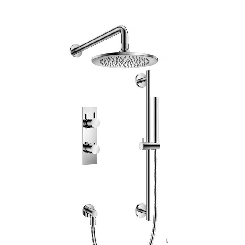 Serie 100 2 Way Thermostatic Complete Shower Set - Wall Mount - 8" Brass/Polished Chrome