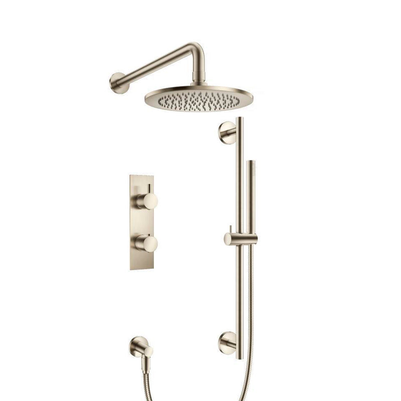 Serie 100 2 Way Thermostatic Complete Shower Set - Wall Mount - 8" Brass/Brushed Nickel