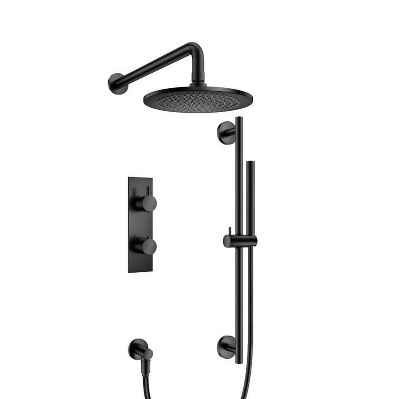 Serie 100 2 Way Thermostatic Complete Shower Set - Wall Mount - 8" Brass/Matt Black