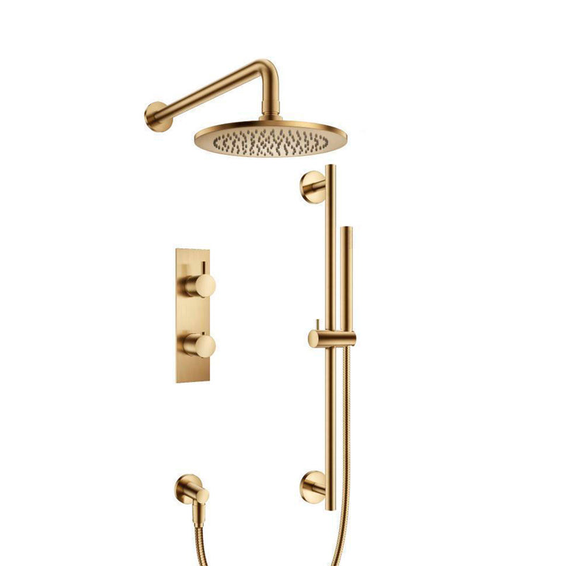 Serie 100 2 Way Thermostatic Complete Shower Set - Wall Mount - 8" Brass/Satin Brass