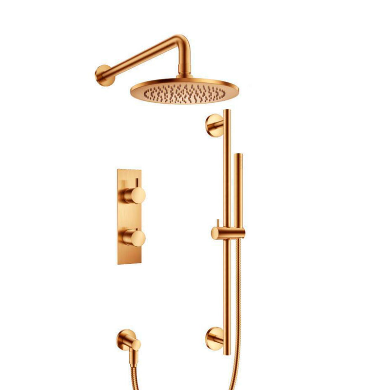 Serie 100 2 Way Thermostatic Complete Shower Set - Wall Mount - 8" Brass/Brushed Bronze