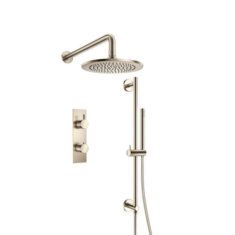 Serie 100 2 Way Thermostatic Complete Shower Set - Wall Mount - 8" Brass/Brushed Nickel
