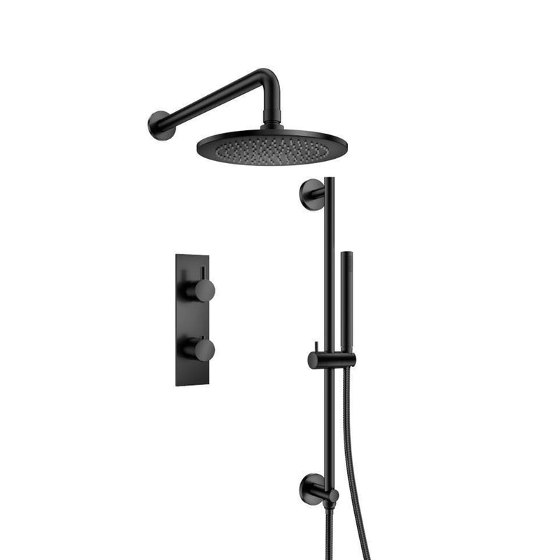 Serie 100 2 Way Thermostatic Complete Shower Set - Wall Mount - 8" Brass/Matt Black