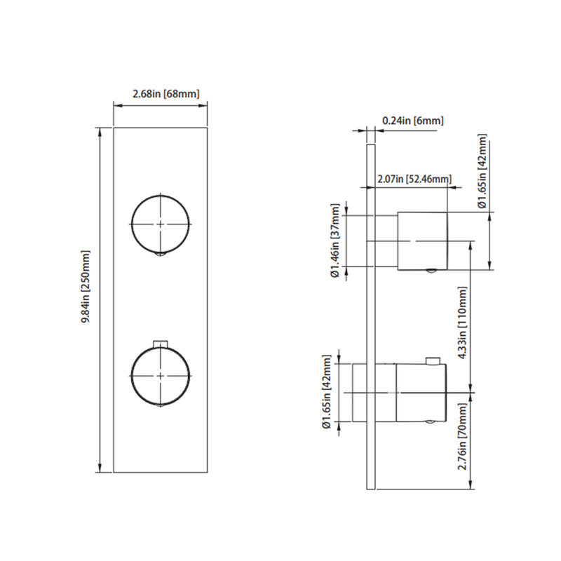 Serie 100 2 Way Thermostatic Complete Shower Set - Wall Mount - 8" Brass/Matt Black