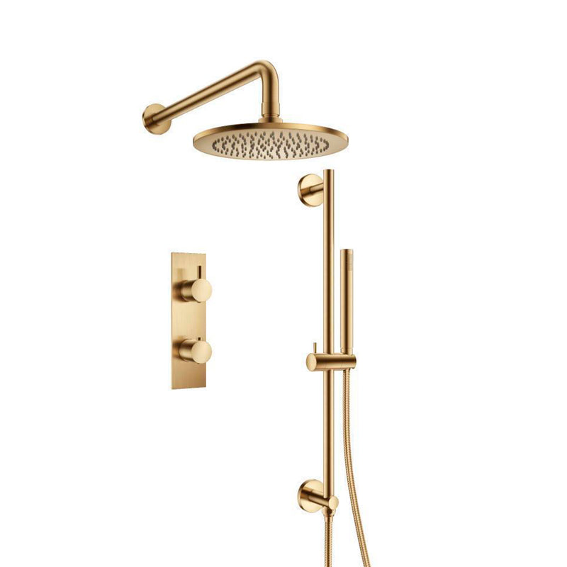 Serie 100 2 Way Thermostatic Complete Shower Set - Wall Mount - 8" Brass/Satin Brass