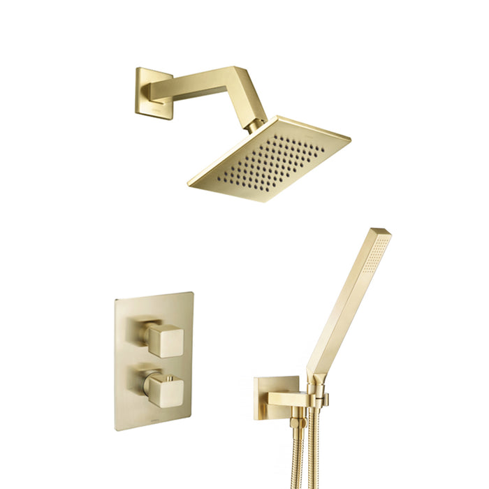 Serie 196 2 Way Thermostatic Trim Complete Shower Set - Wall Mount - 6" Brass/Satin Brass