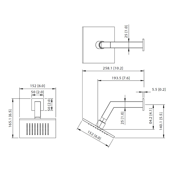 Serie 196 2 Way Thermostatic Trim Complete Shower Set - Wall Mount - 6" Brass/Satin Brass