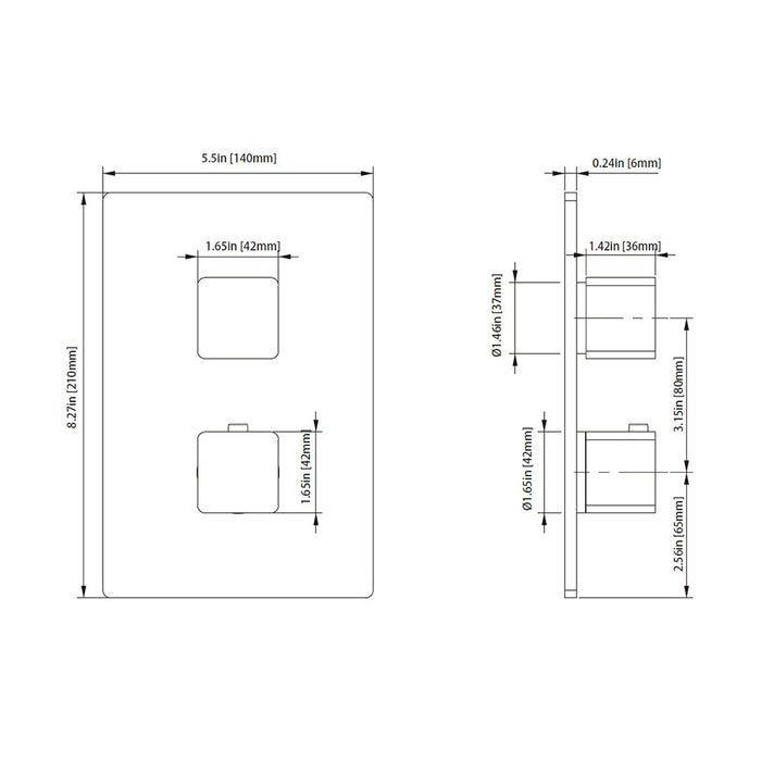 Serie 196 2 Way Thermostatic Trim Complete Shower Set - Wall Mount - 6" Brass/Satin Brass