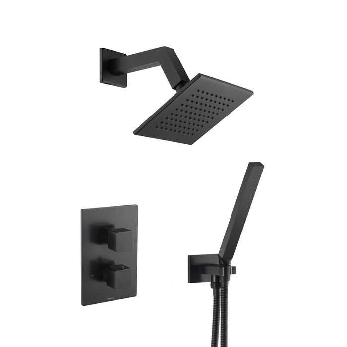 Serie 196 2 Way Thermostatic Trim Complete Shower Set - Wall Mount - 6" Brass/Matt Black