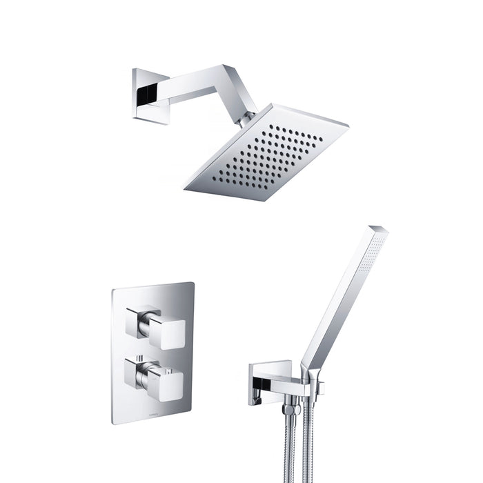 Serie 196 2 Way Thermostatic Trim Complete Shower Set - Wall Mount - 6" Brass/Polished Chrome