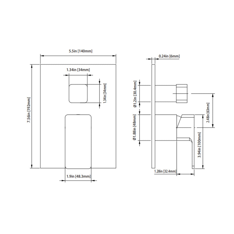 Serie 196 2 Way Pressure Balance Complete Shower Set - Wall Mount - 6" Brass/Polished Chrome