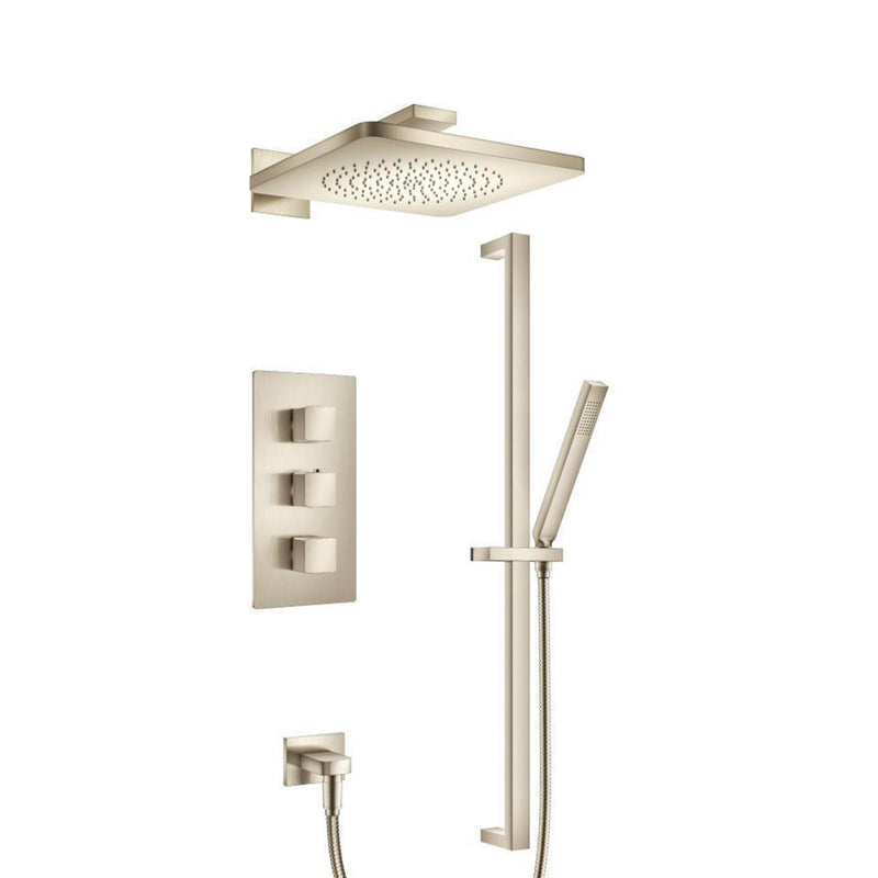 Serie 196 2 Way Thermostatic Complete Shower Set - Wall Mount - 12" Brass/Brushed Nickel