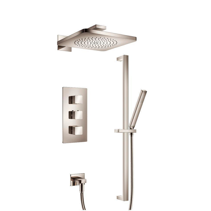Serie 196 2 Way Thermostatic Complete Shower Set - Wall Mount - 12" Brass/Polished Nickel