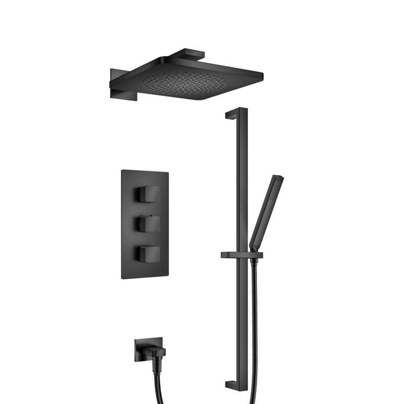 Serie 196 2 Way Thermostatic Complete Shower Set - Wall Mount - 12" Brass/Matt Black