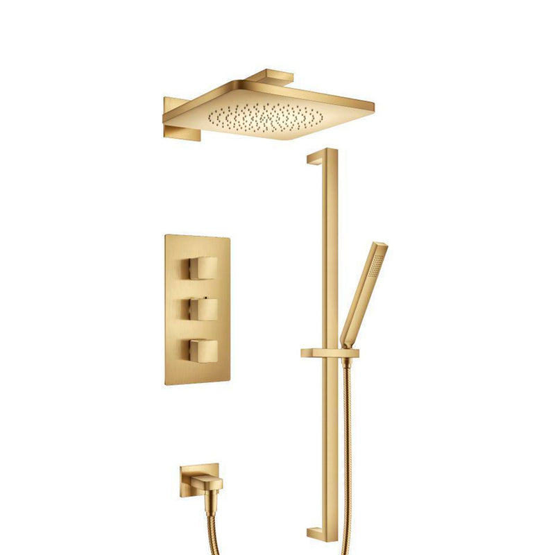 Serie 196 2 Way Thermostatic Complete Shower Set - Wall Mount - 12" Brass/Satin Brass