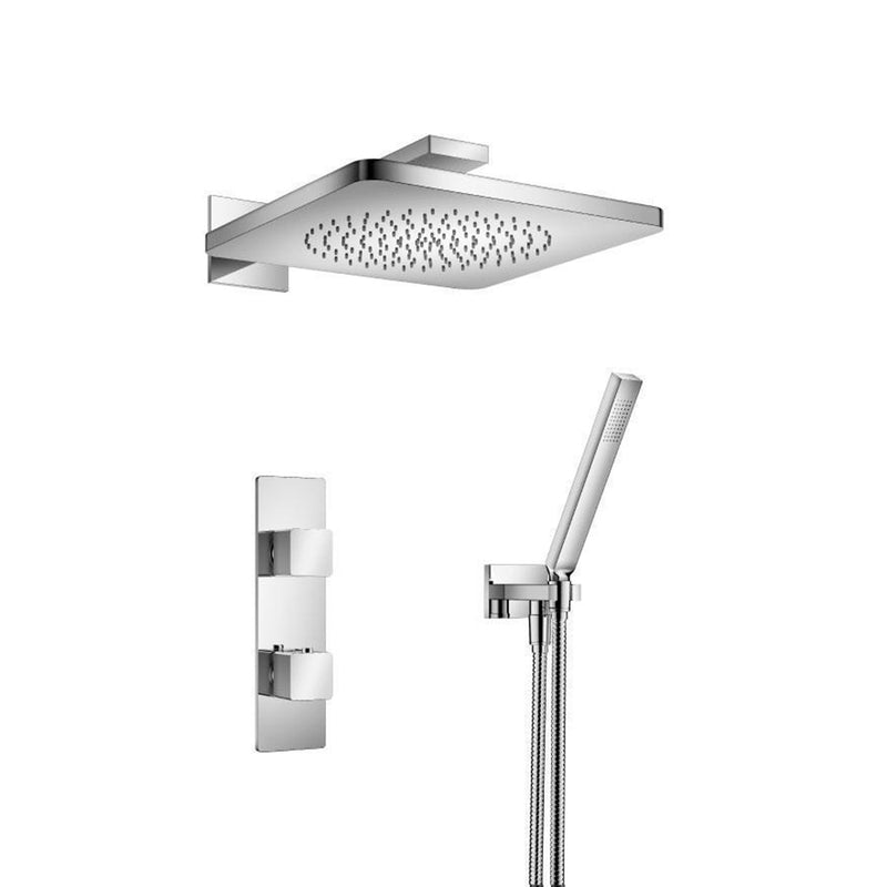 Serie 196 2 Way Thermostatic Complete Shower Set - Wall Mount - 12" Brass/Polished Chrome