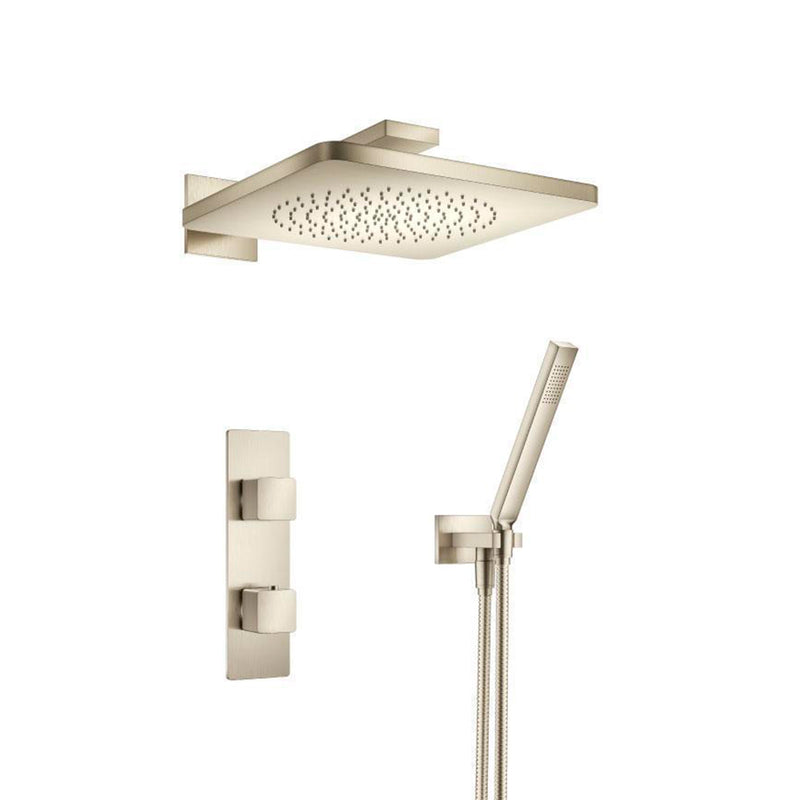 Serie 196 2 Way Thermostatic Complete Shower Set - Wall Mount - 12" Brass/Brushed Nickel