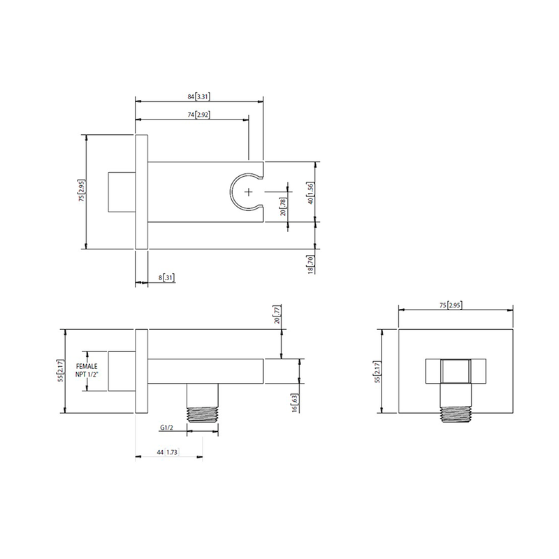 Serie 196 2 Way Thermostatic Complete Shower Set - Wall Mount - 12" Brass/Polished Nickel