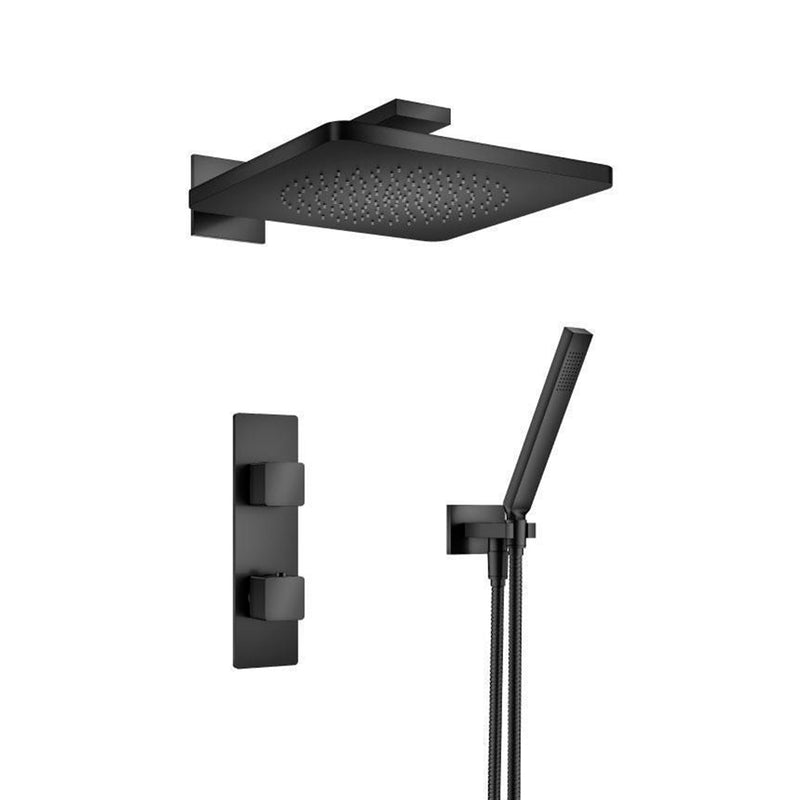 Serie 196 2 Way Thermostatic Complete Shower Set - Wall Mount - 12" Brass/Matt Black