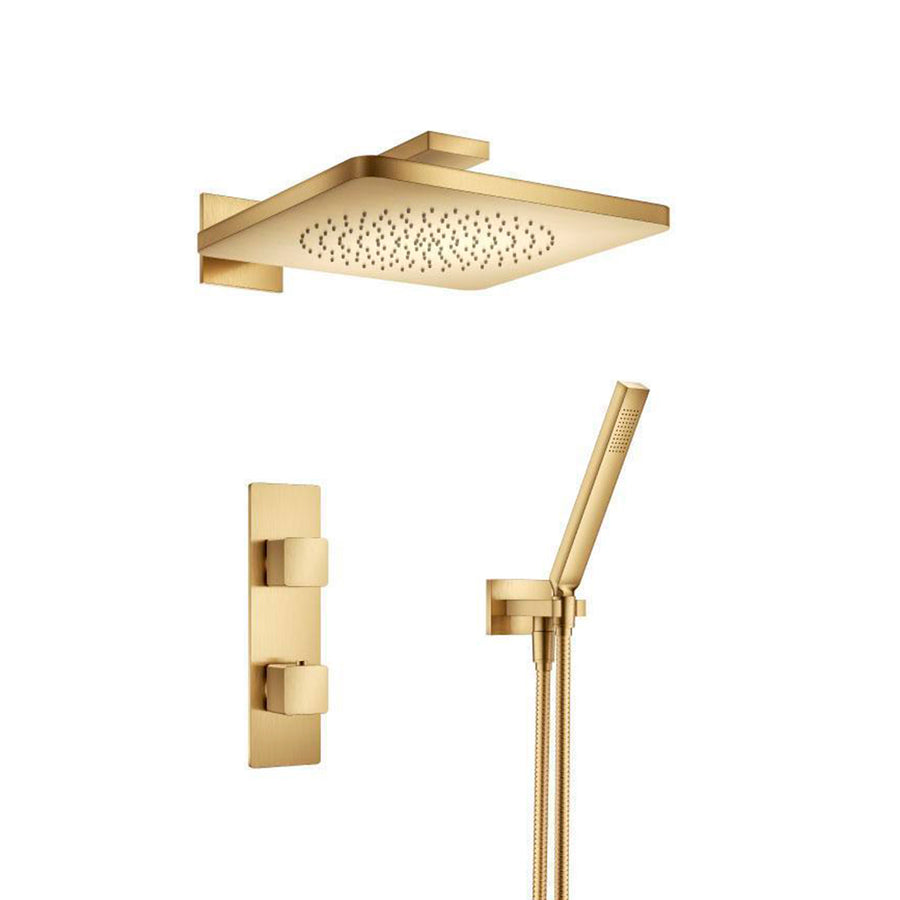 Serie 196 2 Way Thermostatic Complete Shower Set - Wall Mount - 12" Brass/Satin Brass