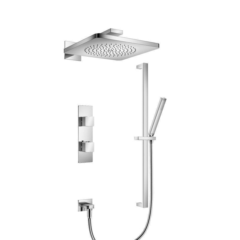 Serie 196 2 Way Thermostatic Complete Shower Set - Wall Mount - 12" Brass/Polished Chrome