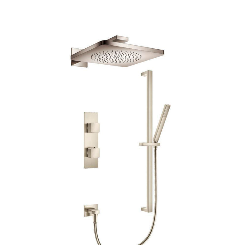 Serie 196 2 Way Thermostatic Complete Shower Set - Wall Mount - 12" Brass/Brushed Nickel