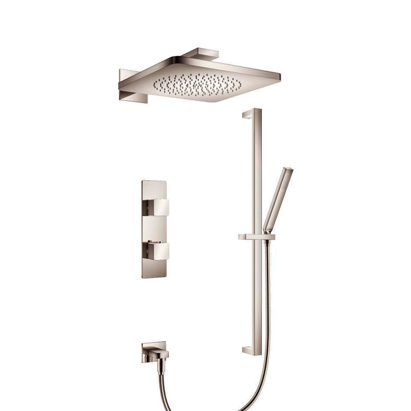 Serie 196 2 Way Thermostatic Complete Shower Set - Wall Mount - 12" Brass/Polished Nickel
