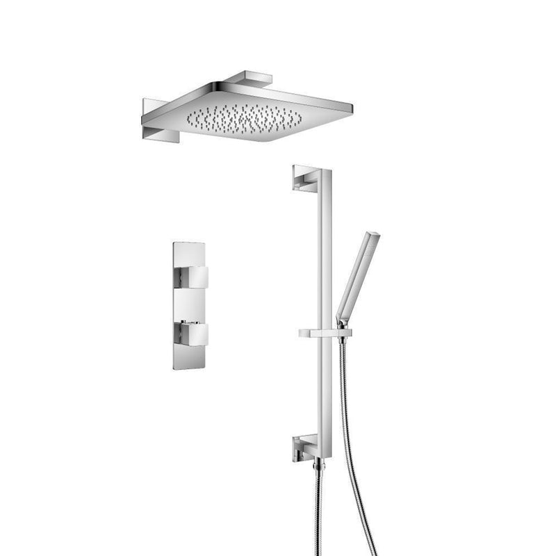 Serie 196 2 Way Thermostatic Complete Shower Set - Wall Mount - 12" Brass/Polished Chrome