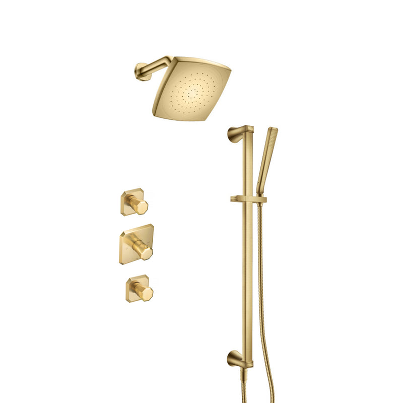 Serie 230 2-Way Thermostatic Trim Complete Shower Set - Wall Mount - 7" Brass/Satin Brass