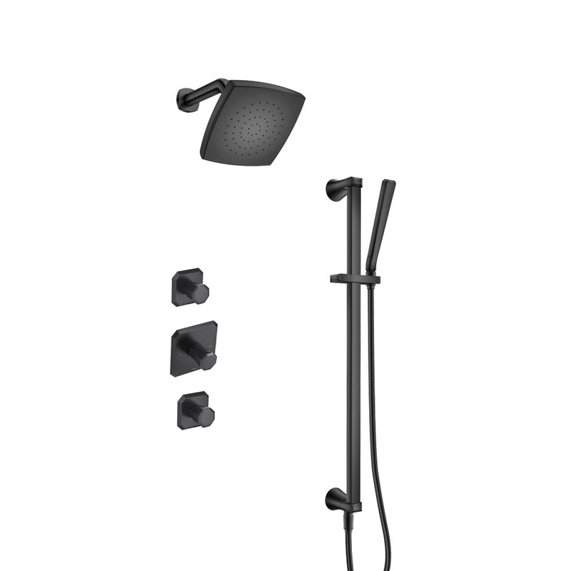 Serie 230 2-Way Thermostatic Trim Complete Shower Set - Wall Mount - 7" Brass/Matt Black