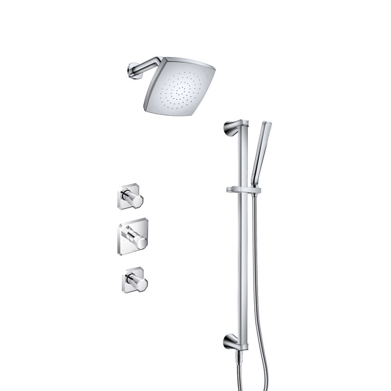 Serie 230 2-Way Thermostatic Trim Complete Shower Set - Wall Mount - 7" Brass/Polished Chrome