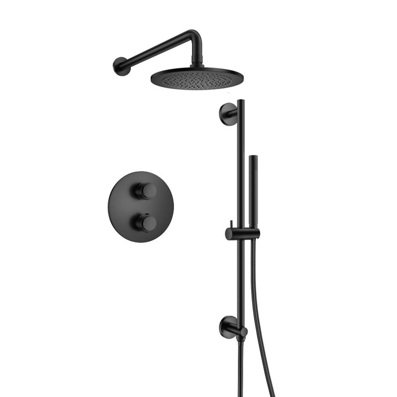 Serie 250 2 Way Thermostatic Trim Complete Shower Set - Wall Mount - 8" Brass/Matt Black