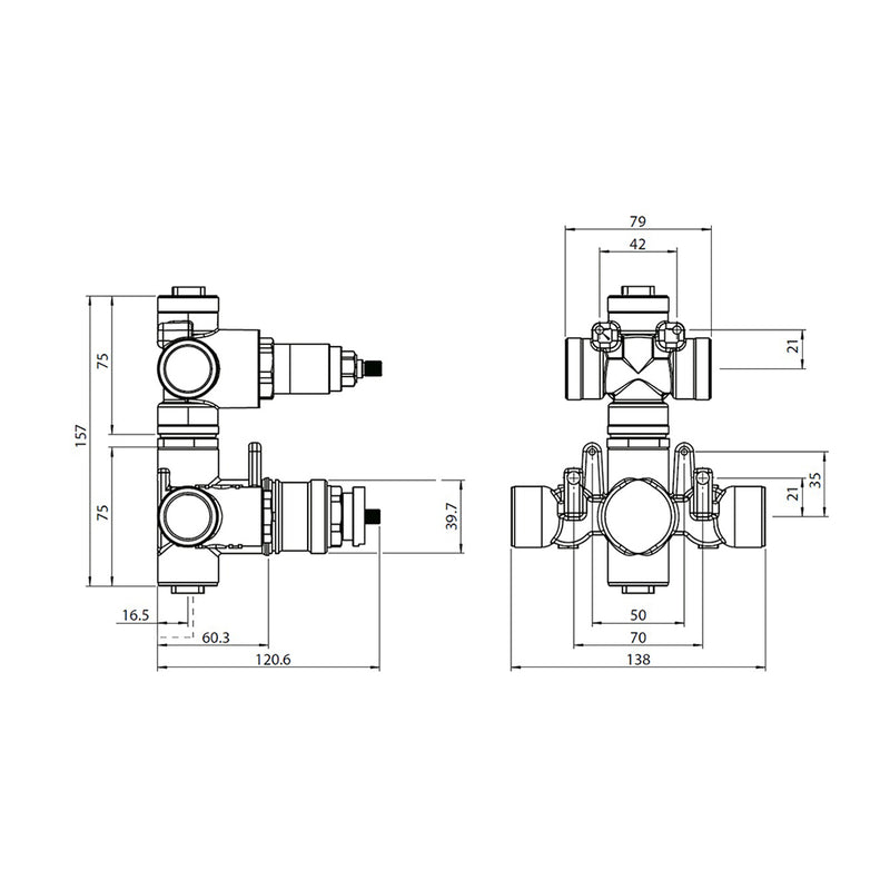Serie 250 2 Way Thermostatic Trim Complete Shower Set - Wall Mount - 8" Brass/Matt Black