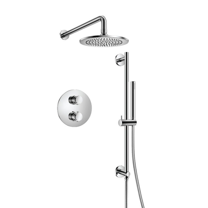 Serie 250 2 Way Thermostatic Trim Complete Shower Set - Wall Mount - 8" Brass/Polished Chrome
