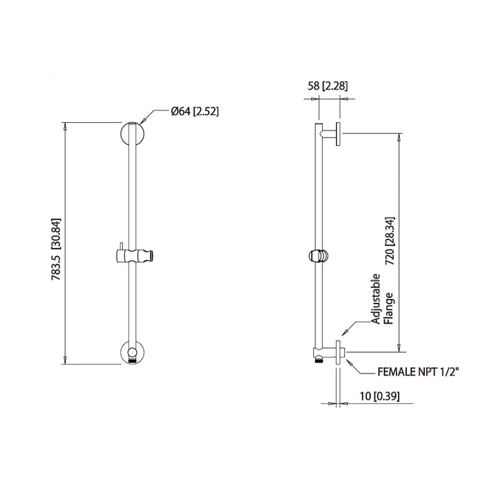 Serie 250 2 Way Thermostatic Trim Complete Shower Set - Wall Mount - 8" Brass/Polished Chrome