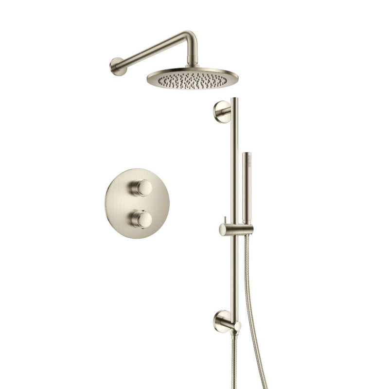 Serie 250 2 Way Thermostatic Trim Complete Shower Set - Wall Mount - 8" Brass/Brushed Nickel