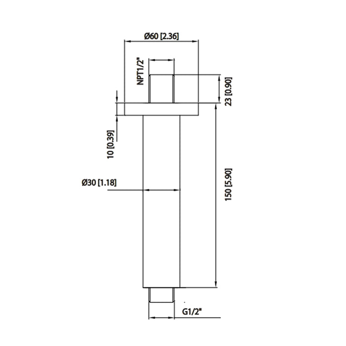 Serie 100 Round Shower Arm - Ceiling Mount - 6" Brass/Polished Chrome