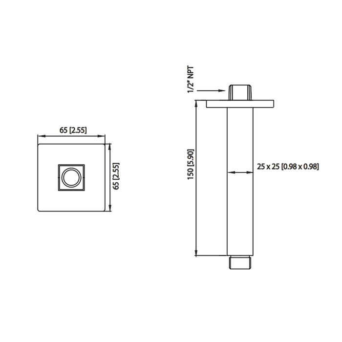 Serie 160 Square Shower Arm - Ceiling Mount - 6" Brass/Polished Chrome