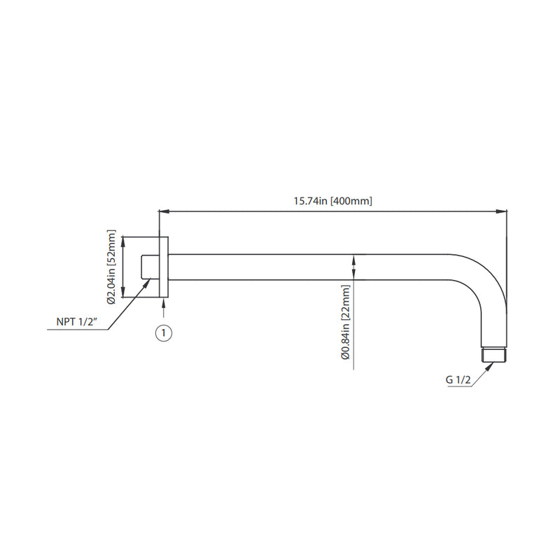 Universal Round Shower Arm - Wall Mount - 16" Brass/Matt Black