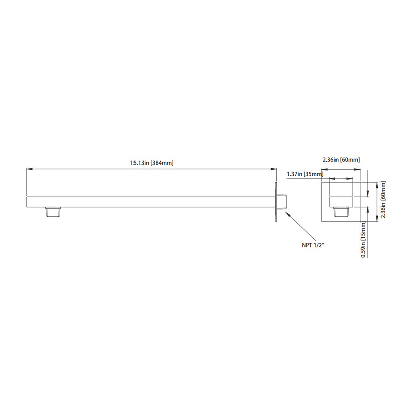Universal Square Shower Arm - Wall Mount - 15" Brass/Brushed Nickel