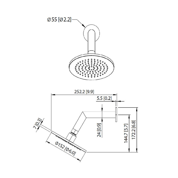 Universal Round Complete Rain Shower Head - Wall Mount - 6" Brass/Polished Nickel